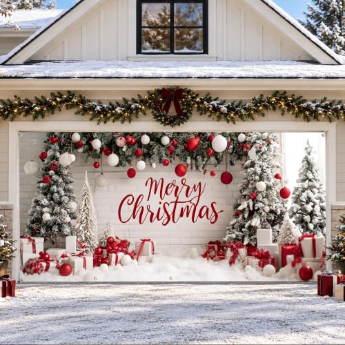 Snowman Christmas Garage Door Banner 6x13ft Merry Christmas Wall Banner - Variation of Snowman-2