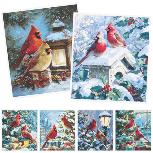 Cardinal Swedish Dishcloths - 6 Pack Reusable Christmas Kitchen Cloths