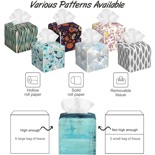 PU Leather Square Tissue Box Cover - Abstract Turquoise Grey Design