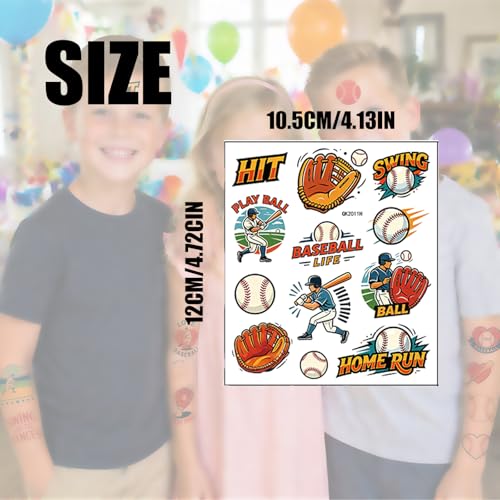 Baseball Temporary Tattoos for Kids Sports Party Favors 10 Sheets