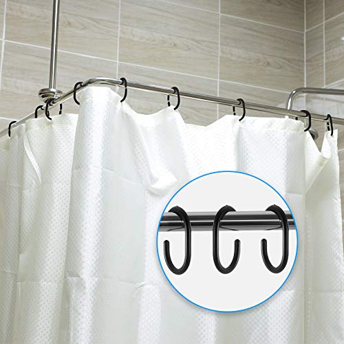 24 Pack Black Shower Curtain Hooks - C Shape Silicone Rings