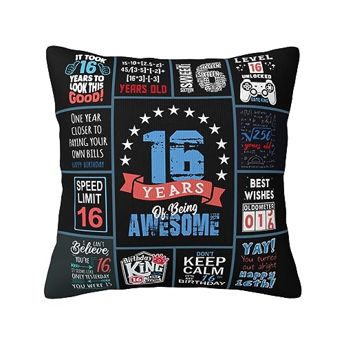 16th Birthday Gift for Boys Throw Pillow Cover, 18x18 Inch Blue Design