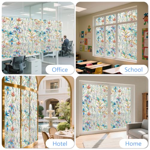 Finnez Blue Lotus Stained Glass Window Film - 17.5" x 6.5 Feet
