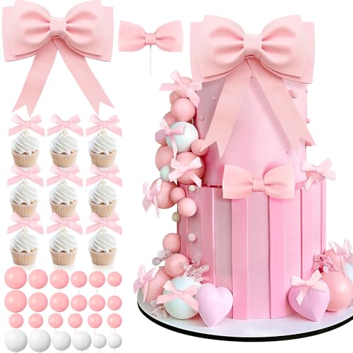 36 PCS Oversized Pink Bow Cake Toppers - Princess Party Decorations