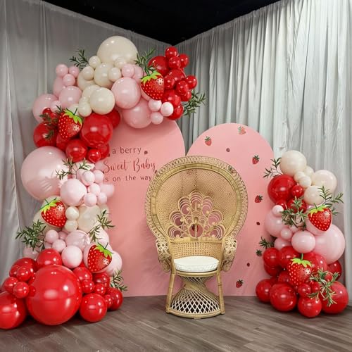 Strawberry Pink & Red Balloons Arch Kit for First Birthday Decor