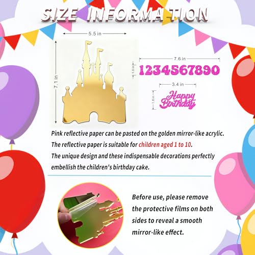 Gold Castle Cake Topper Set with Numbers 0-9 – Reusable Princess Birthday Decoration