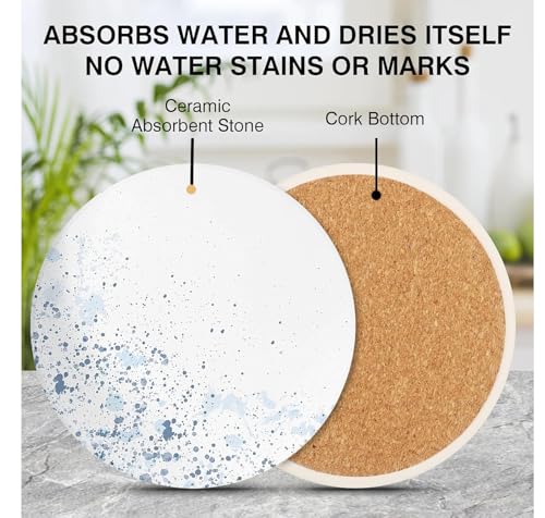 Starry Ink Round Marble Coasters Set of 2 with Cork Backing