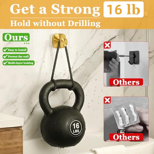 Gold Suction Cup Hooks for Shower - Heavy Duty No Drill Towel Holders, 4 Pack