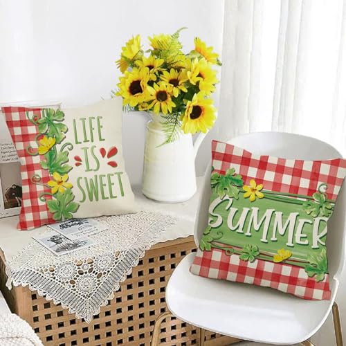 Summer Watermelon Throw Pillow Covers Set of 4 - 16x16 Cotton Linen