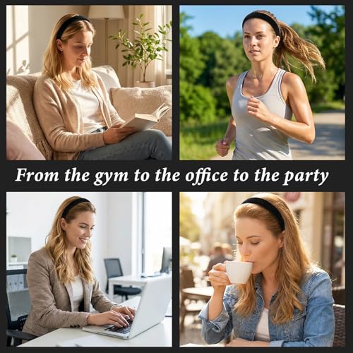 3 Pack Black Velvet Headbands for Women Padded Thick Hair Bands Non-Slip