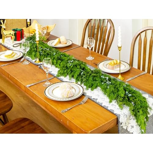 6FT Cedar Garland with Blue Berry Cypress Pine Garland Realistic for Mantle Stairs Fireplace Wall Window Front Door Indoor Outdoor Christmas Decor Xmas Decorations