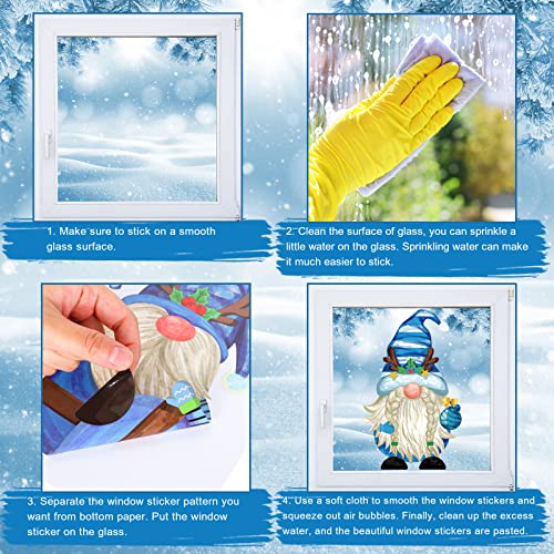 Winter Gnome Window Clings - 9 Sheets Christmas Snowflakes Snowman Holiday Decorations