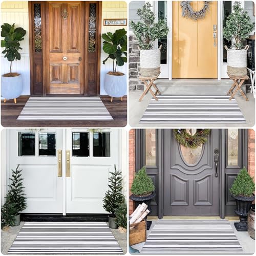 Black and White Striped Rug 28"x43" - Durable Hand-Woven Door Mat