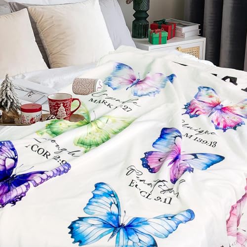 Inspirational Christian Throw Blanket for Women, Soft Fleece Bible Verse Gift