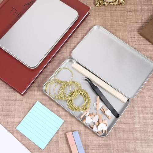 2 Pack Rectangular Metal Tins with Lids - 7 x 4.2 x 0.6 Inch for Storage