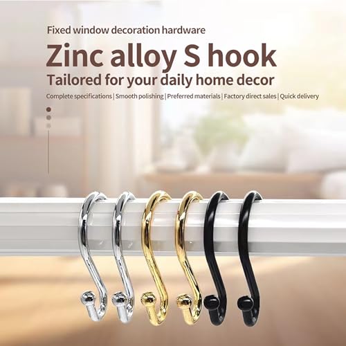 Gold S Shaped Shower Curtain Hooks - Rust Proof Set of 12