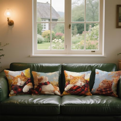 Doobicy Autumn Cat Pillow Covers 18x18 Inch Set of 4 - Wl-dp-aoh-cats