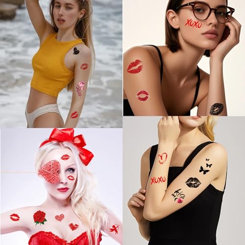 84PCS Red Kiss Lips Heart Temporary Tattoo Stickers Waterproof