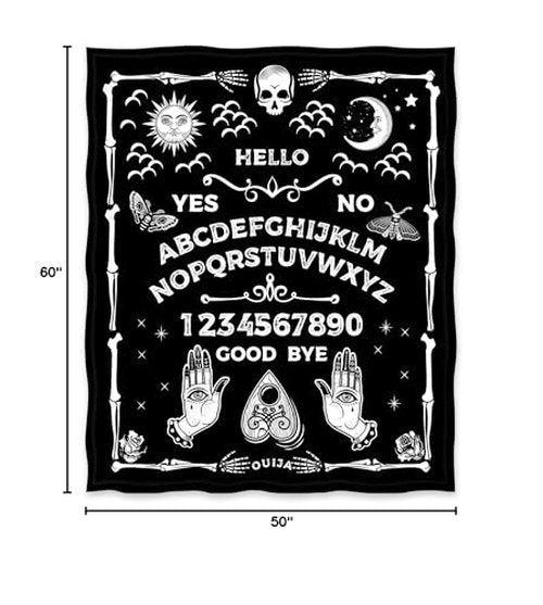 Jekeno Ouija Board Blanket Gothic Witch Gift for Halloween Sun Moon Skeleton Skull Horror Spooky Presents for Women Kids Girls Boys Men Birthday Christmas Decor Throw Blankets Black 50"x60"