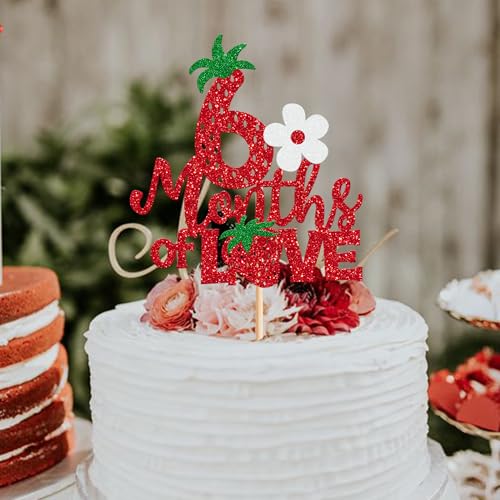Strawberry Happy 6 Months Cake Topper - Half Birthday Decoration