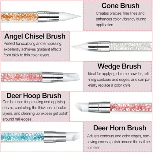 AIBEE 5Pcs Dual-Tipped Silicone Nail Sculpting Tool Set with Acrylic Rhinestone Handles for Nail Art Design