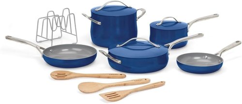 Cuisinart 12-Piece Ceramic Cookware Set - Nonstick, Dishwasher Safe, Even Heat Cooking, Sapphire