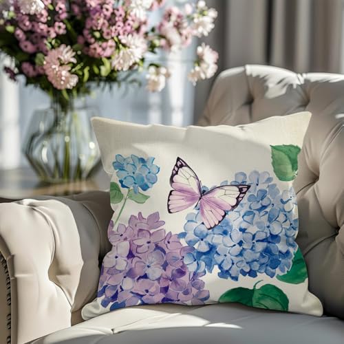 Butterfly Decorative Throw Pillow Covers Set of 4 - 16x16 Blue Floral