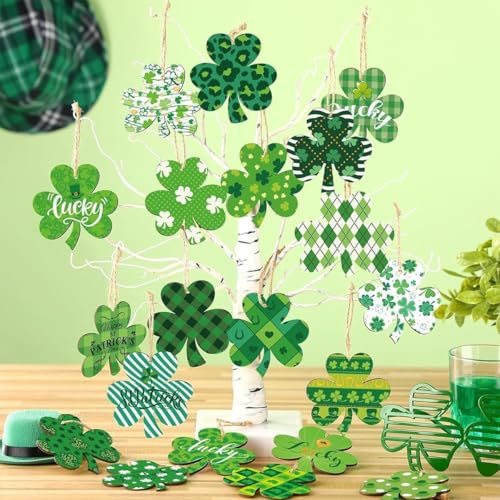 20Pcs St. Patrick's Day Wooden Shamrock Ornaments Set