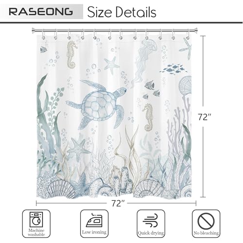 Sea Turtle Shower Curtain - Ocean Beach Theme, 72x72 Inch