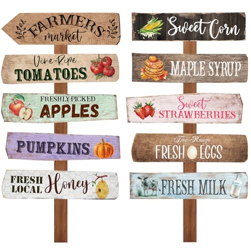 Farmers Market Directional Signs, 10-Pack Cardstock Party Decor, 14 Inch