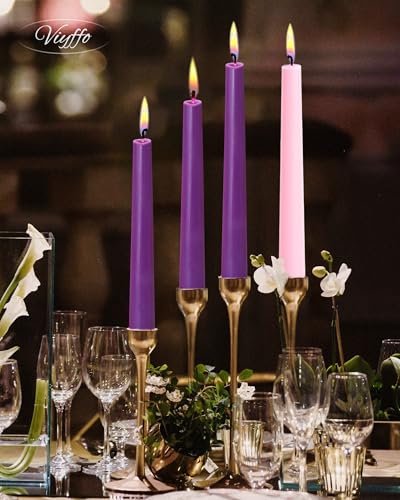 Viyffo 10-Inch Advent Taper Candles - 4 Pack Unscented Smokeless Wax