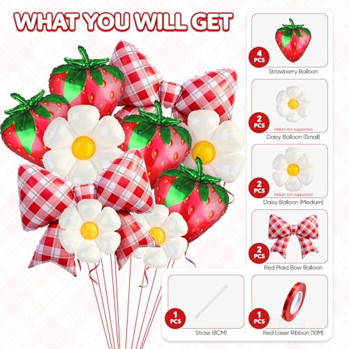 10-Piece Strawberry and Daisy Balloon Set for Birthday Party Decorations