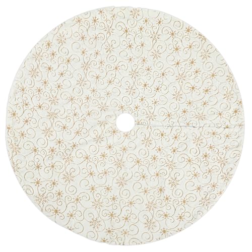 Faux Fur Christmas Tree Skirt 60 Inch White with Gold Snowflakes