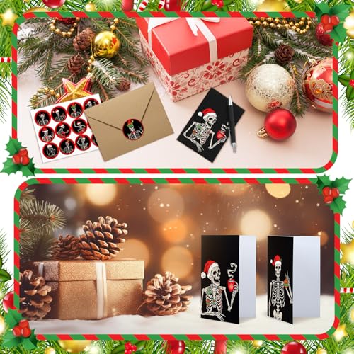 48 Pack Christmas Skeleton Greeting Cards with Envelopes & Stickers Set