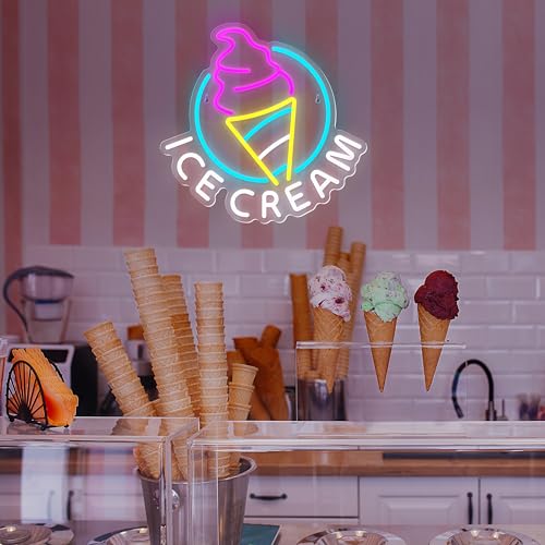 Ice Cream Neon Sign for Wall Decor Dimmable LED Light - Blue, For Ice Cream Shop & Party