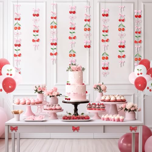 Cherry and Bow Hanging Banner - 8PCS Party Decorations for Baby Shower