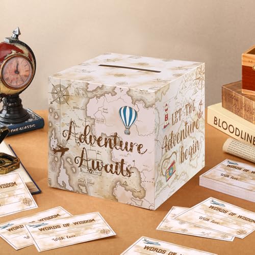 Let the Adventure Begin Card Box & Advice Cards Set - Travel Theme Party Supplies