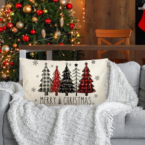 THAWAY Christmas Pillow Cover - 12x20 Inch Red Black Buffalo Plaid