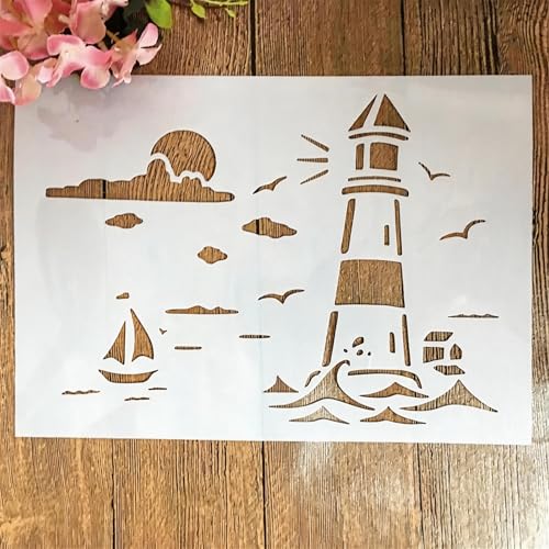 TIAMECH A4 Reusable Lighthouse Stencil for DIY Painting