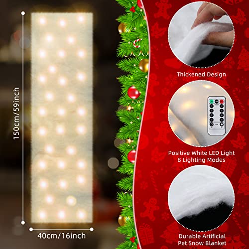 Christmas Snow Blanket with LED Lights - Warm White 59x16 Inch Holiday Decor