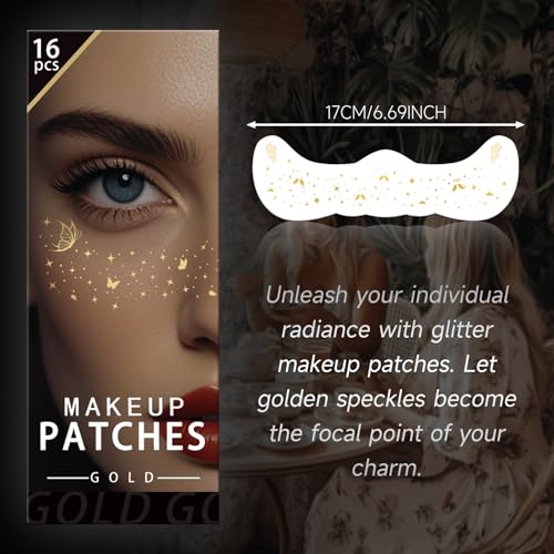 EMOME Gold Glitter Freckle Face Tattoos - 16 PCS Sparkle Makeup Patches