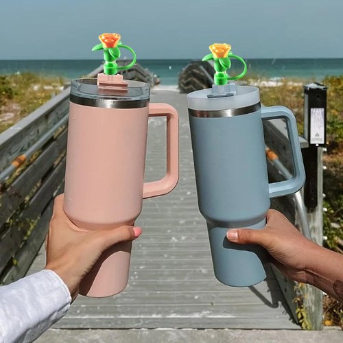 12 Colors 3D Rose Straw Topper for Stanley Tumblers - Silicone Straw Cover Caps Fits 10mm Straws of 20oz/30oz/40oz Stanley Cups