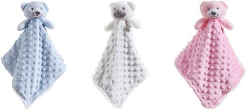 CREVENT Cozy Plush Baby Security Blanket - Minky Dot Front & Sherpa Back, Blue Bear Design