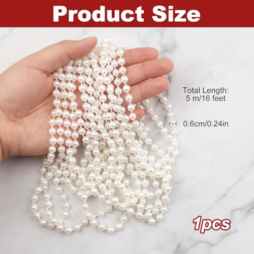 LUSTRIB 16ft Faux Pearl Garland String - 6mm Decorative Beads for Events