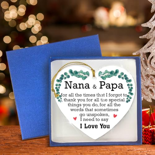 Nana and Papa Christmas Ornament - Acrylic Heart Keepsake Gift for Grandparents