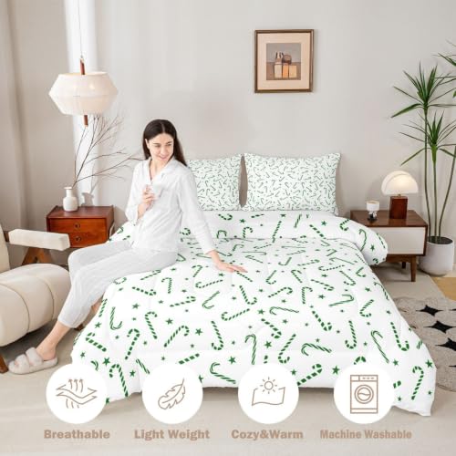 Toddler Reversible Christmas Comforter Set with Candy Cane Design - Green White Variation