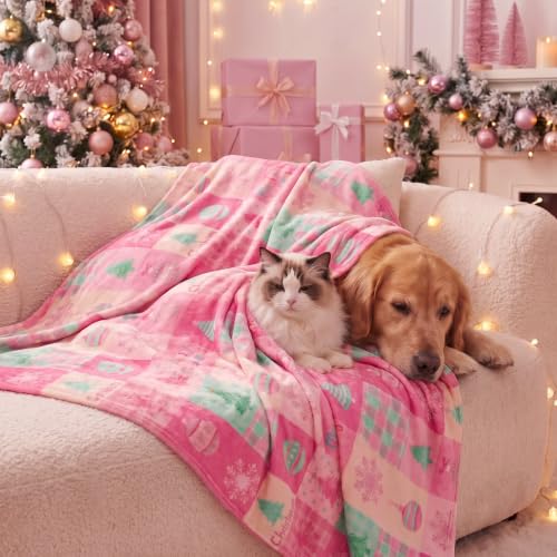 Pink Christmas Throw Blanket - Soft Flannel Holiday Decor for Couch & Bed