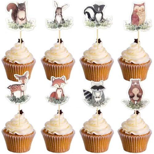 Woodland Animal Cake Toppers - 24pcs Baby Shower Decorations