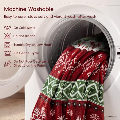 Christmas Cozy Fleece Blanket Queen Size Retro Holiday Pattern
