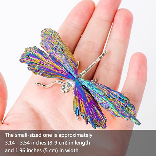 Small Dragonfly Statue with Natural Tourmaline Wings - Colorful Silver
